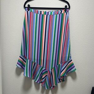 Striped Multicolor Ruffle Hem Women's Skirt (Large)